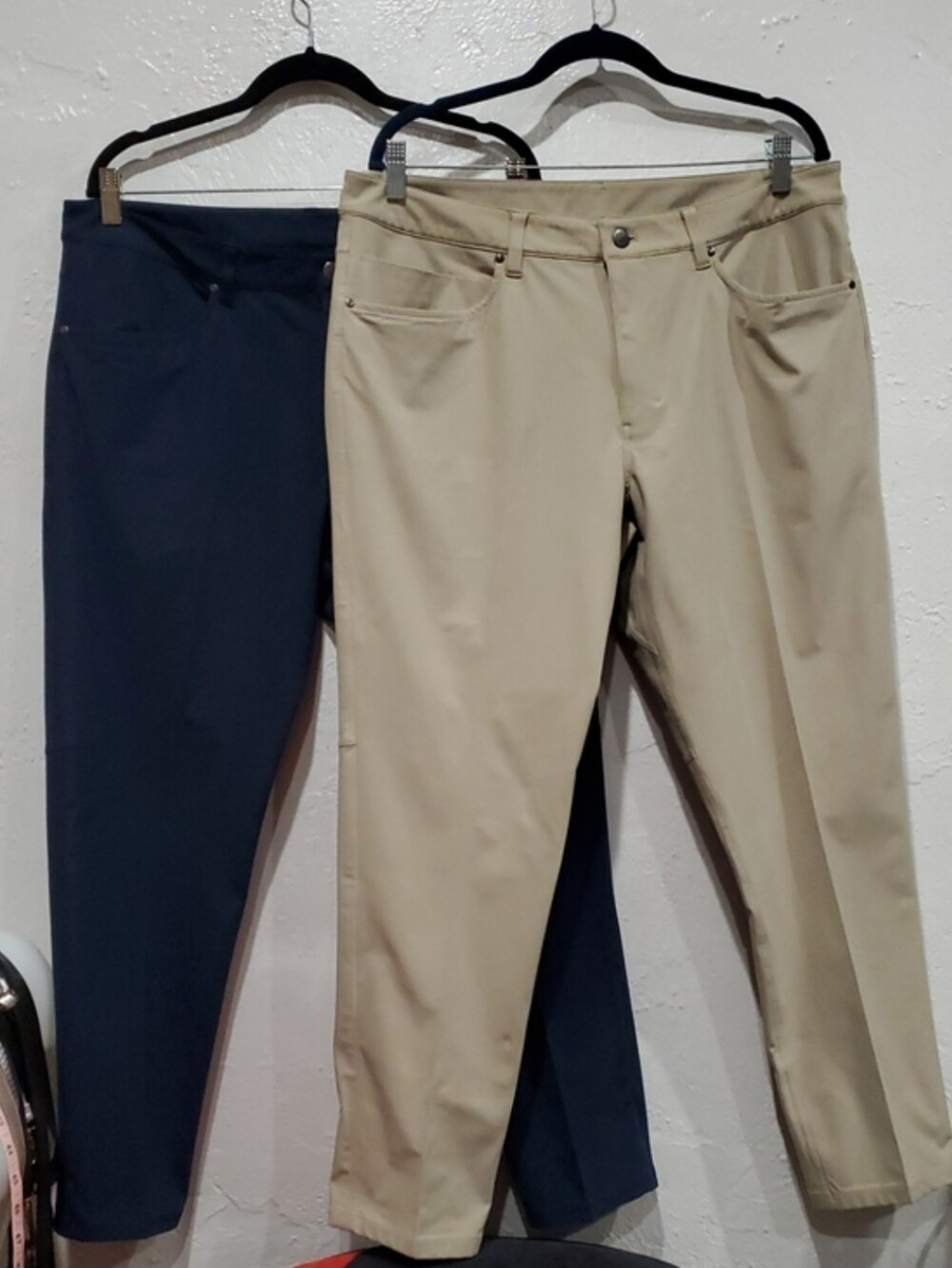 2 Pair Lululemon ABC 5-Pocket Pants In Navy Blue And Sand Size 36